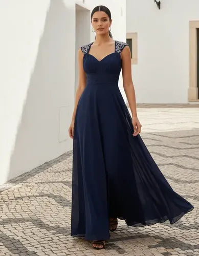 Vestido largo evasé hombros descubiertos