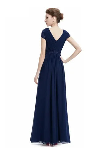 Vestido Fiesta Largo Gasa Graduación Matrimonio Ep 82 Azul Oscuro 6