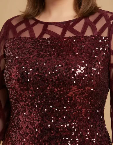 Vestido midi burdeo lentejuelas corte tubo