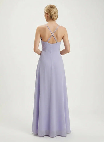 Vestido largo violeta con abertura evasé