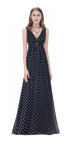 Vestido De Fiesta Largo Lunares Graduación Matrimonio Ep 109 Negro 8
