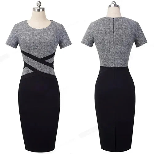 Vestido Formal Oficina Coctel Negro Gris Va 410