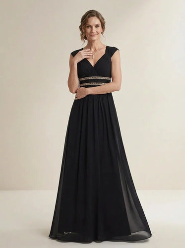 Vestido largo de gala de gasa escote V