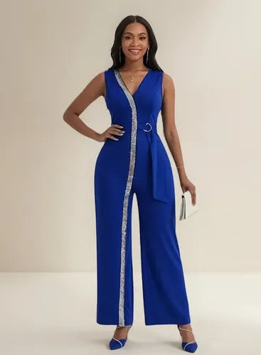 Mono de una pieza de lentejuelas azul sin mangas para fiesta y gala