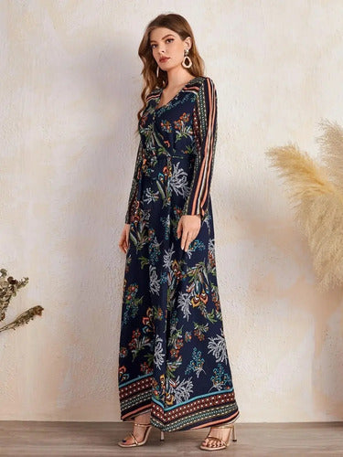 Vestido Largo Bohemio Estampado Escote Cruzado Vd 98