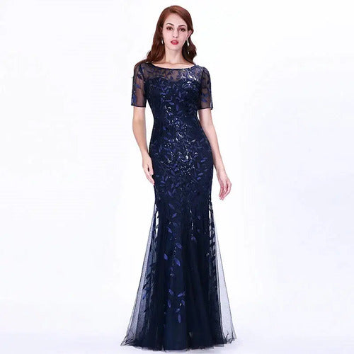 Vestido Fiesta Largo Lentejuelas Manguita Talla Ep 131