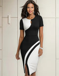 Vestido Negro Blanco Coctel Oficina Bodycon Va 411