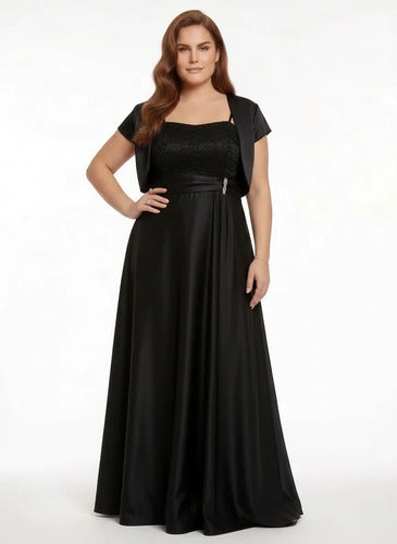Vestido largo negro con bolero talla grande de fiesta