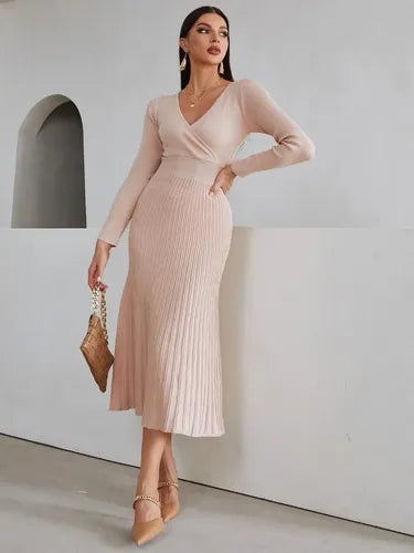 Vestido De Punto Cuello Cruzado Jersey Canalé Vt 01