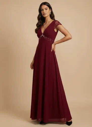 Vestido largo gasa hombros descubiertos
