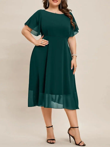 Vestido Fiesta Gasa Talla Grande Manga Corta Vg 101