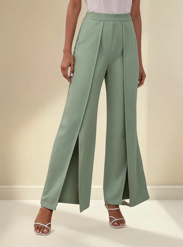 Pantalón Mujer Talle Alto Con Abertura Pt 01 Verde M