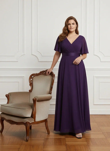 Vestido evasé largo al tobillo burdeo talla grande