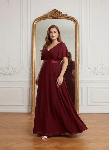 Vestido evasé largo al tobillo burdeo talla grande