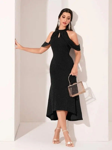 Vestido Fiesta Hombros Descubiertos Asimétrico Va 599