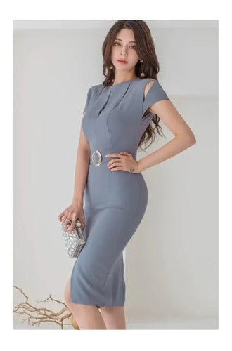 Vestido Bodycon Coctel Oficina Hq 08 Azul M