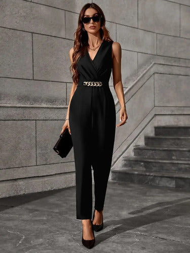 Entero Jumpsuit Mono Negro Fiesta Cadena El 123