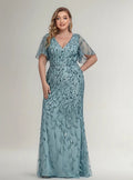 Vestido Fiesta Largo Lentejuelas Manguita Talla Ep 192 Azul 26
