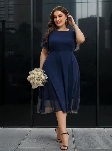 Vestido Fiesta Gasa Talla Grande Manga Corta Vg 101