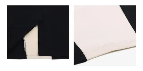Vestido Negro Con Beige Oficina Bodycon Va 293 Multicolor Xl