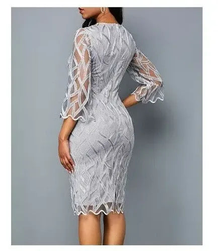 Vestido Fiesta Ajustado Manga Va 463 Gris S