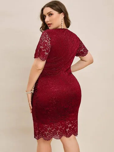 Vestido Encaje Escote Cruzado Talla Grande Manga Vg 149