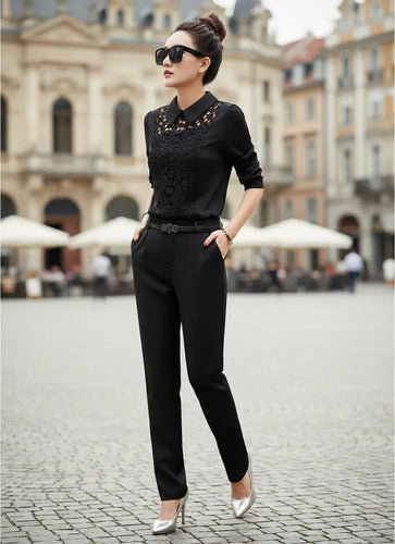 Traje Mujer Conjunto Blusa + Pantalón Negro Entero C 02 Negro M