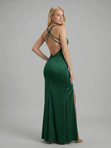 Vestido largo multicolor sirena escote V satén