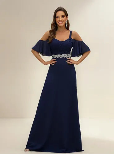Vestido Fiesta Largo Gasa Matrimonio Bordado Mangas Ep 436