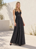 Vestido largo lunares negro escote V