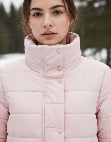 Parka Mujer Rosada Cuello Alto Rosa M