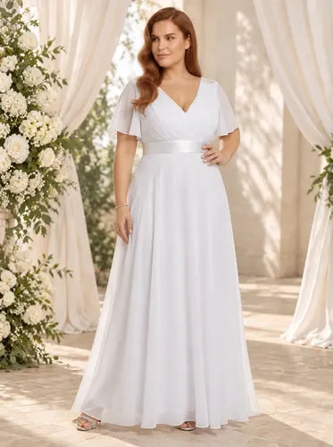 Vestido largo blanco de novia talla grande en gasa
