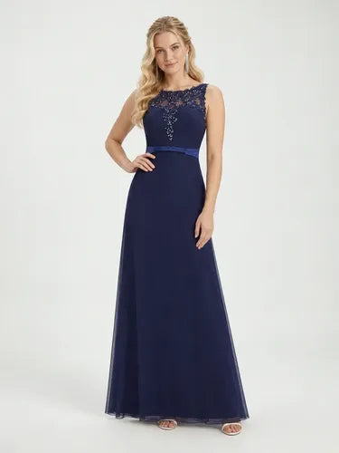 Vestido largo azul de fiesta corte princesa