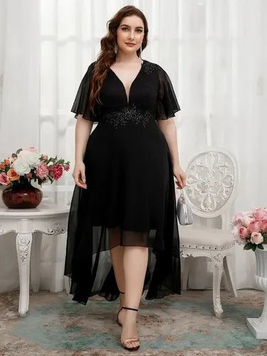 Vestido Fiesta Manga Talla Grande Vg 104 Negro 3xl