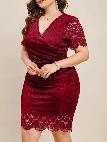 Vestido Encaje Escote Cruzado Talla Grande Manga Vg 149