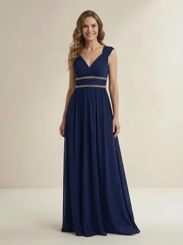 Vestido largo de gala de gasa escote V
