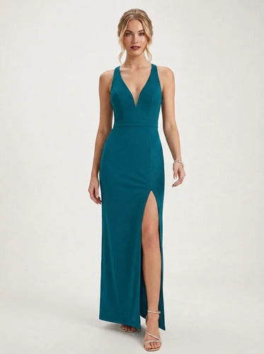 Vestido largo de gala escote V