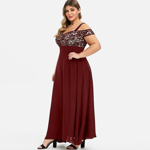 Vestido  Talla Grande Burdeo Morado Largo Pantorrilla  Vg 79