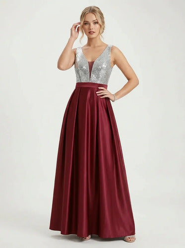 Vestido largo de fiesta evasé con lentejuelas