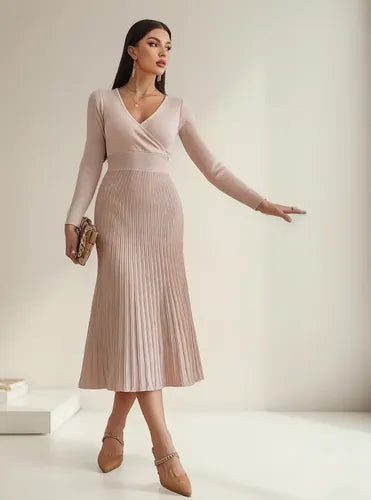 Vestido De Punto Cuello Cruzado Jersey Canalé Vt 01