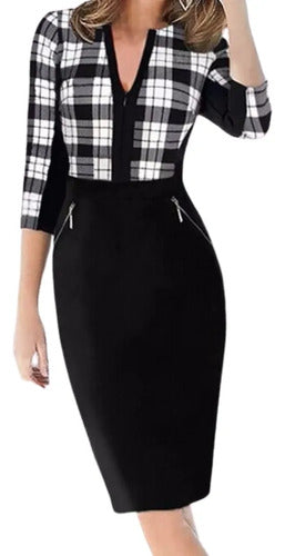 Vestido Formal Negro Ajustado Manga 3/4 Va 152 Negro 2xl