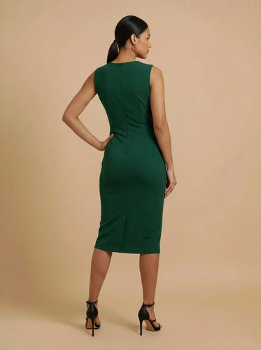 Vestido midi multicolor corte tubo sin mangas escote V