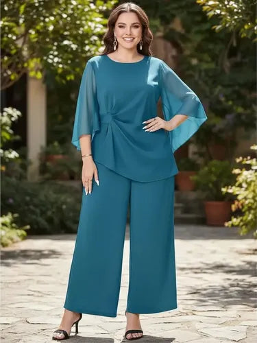Conjunto Blusón Y Pantalón Entero Talla Grande Vg 218 Azul Verdoso 2xl