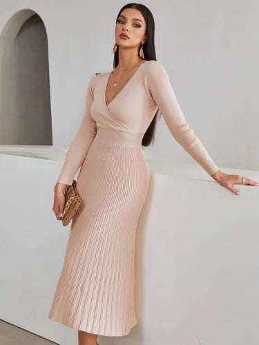 Vestido De Punto Cuello Cruzado Jersey Canalé Vt 01