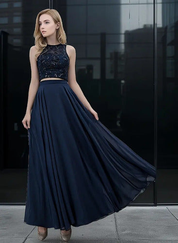 Vestidos Fiesta Graduación Crop Top Falda Burdeo Ep 307