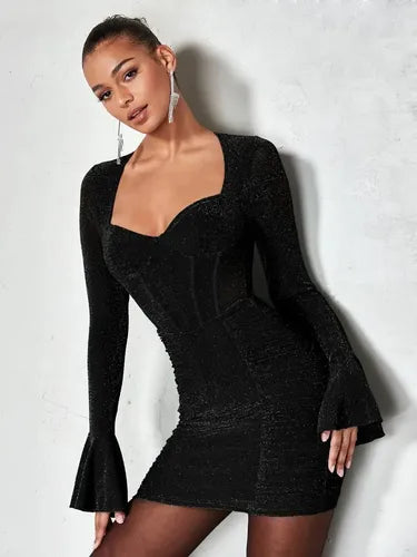 Vestido Fiesta Ajustado Brillante Escote Corazón Va 574 Negro S