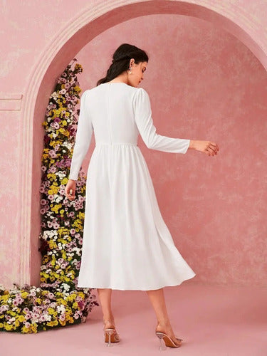 Vestido Blanco Prendedor Novia Civil Fiesta Nc 06 Blanco M