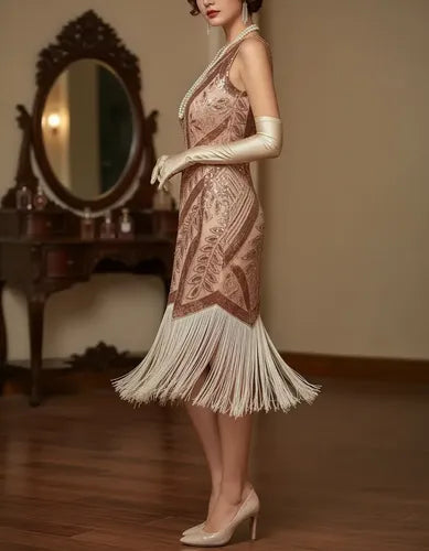 Vestido De Baile Retro Gatsby, Años 20 Charleston  Va 638 Rosa Dorado Xl