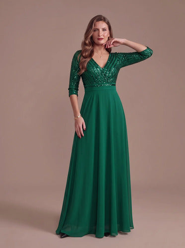 Vestido evasé largo al tobillo de gasa