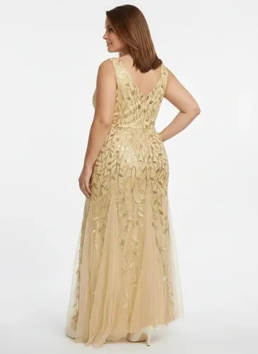 Vestido largo de fiesta corte sirena en tul y lentejuelas